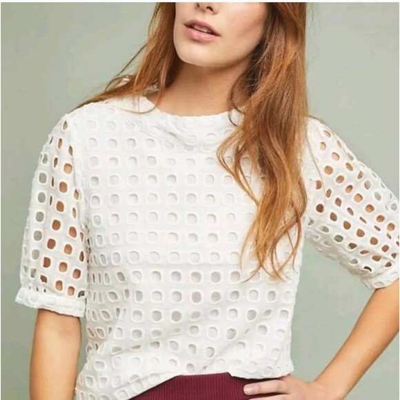 Anthropologie Tops - NEW ANTHROPOLOGIE WHITE EUDORA EYELET TOP BY WOLVEN SZ 8